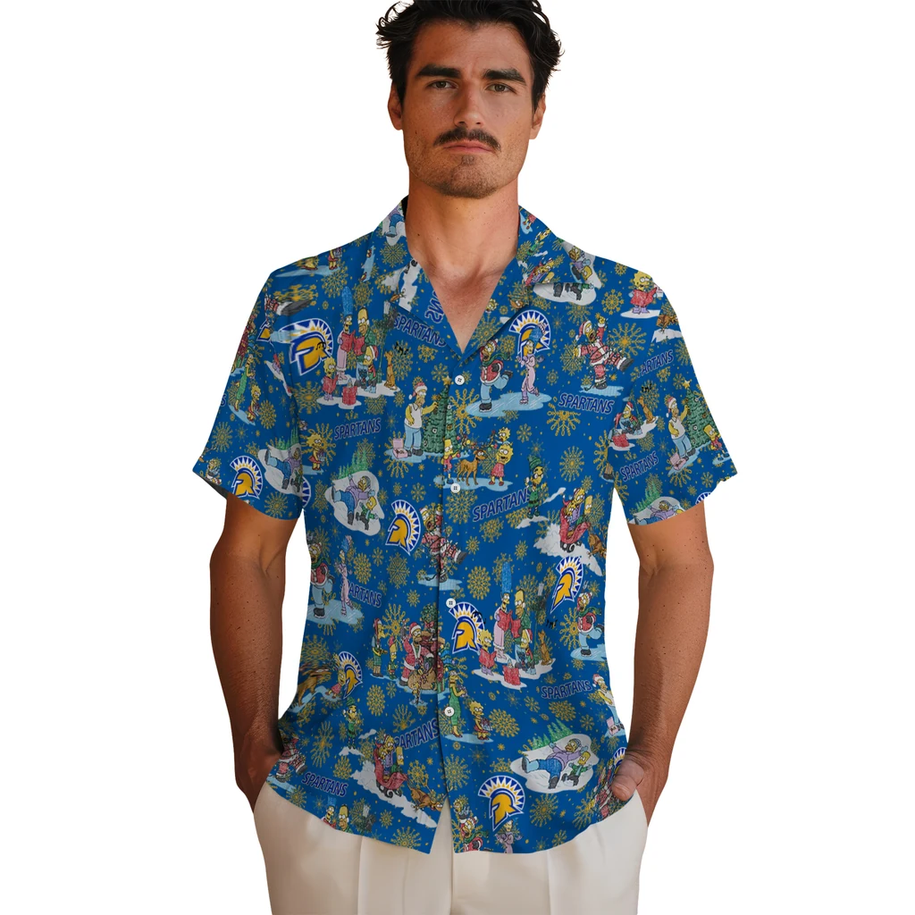 San Jose State Spartans Hawaiian Shirt - Simpsons Christmas san jose state spartans simpsons christmas blue hawaiian shirts fashion forward