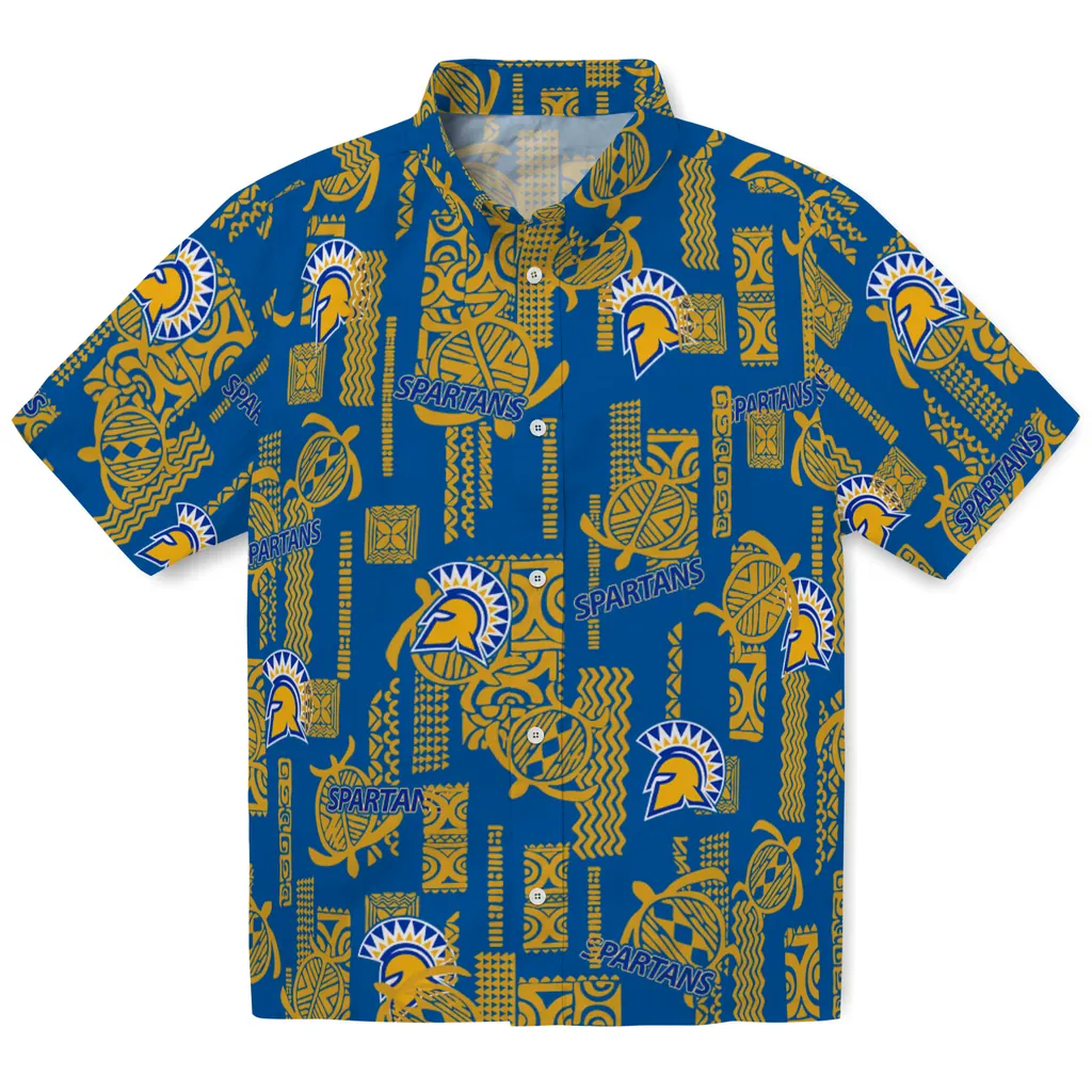 San Jose State Spartans Hawaiian Shirt - Turtle Lines san jose state spartans turtle lines blue hawaiian shirts best selling