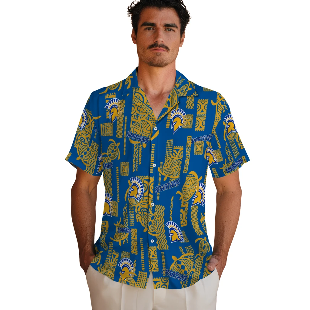 San Jose State Spartans Hawaiian Shirt - Turtle Lines san jose state spartans turtle lines blue hawaiian shirts fashion forward