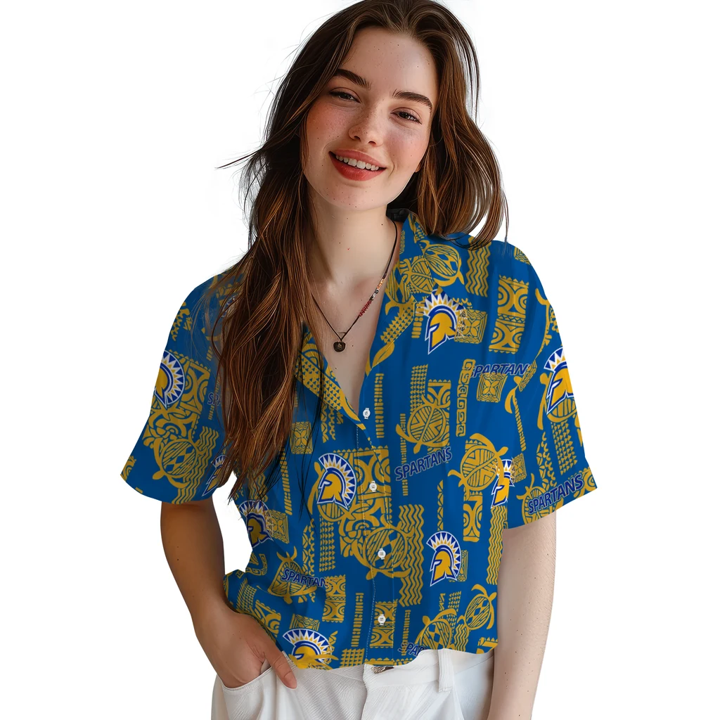 San Jose State Spartans Hawaiian Shirt - Turtle Lines san jose state spartans turtle lines blue hawaiian shirts latest model