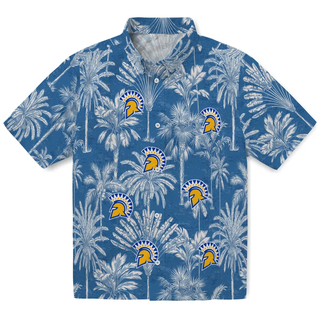 San Jose State Spartans Hawaiian Shirt - Vintage Palm Tree san jose state spartans palm shadows blue hawaiian shirts best selling