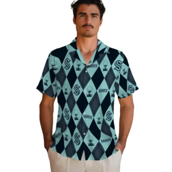 seattle kraken balloon plaid blue hawaiian shirts fashion forward