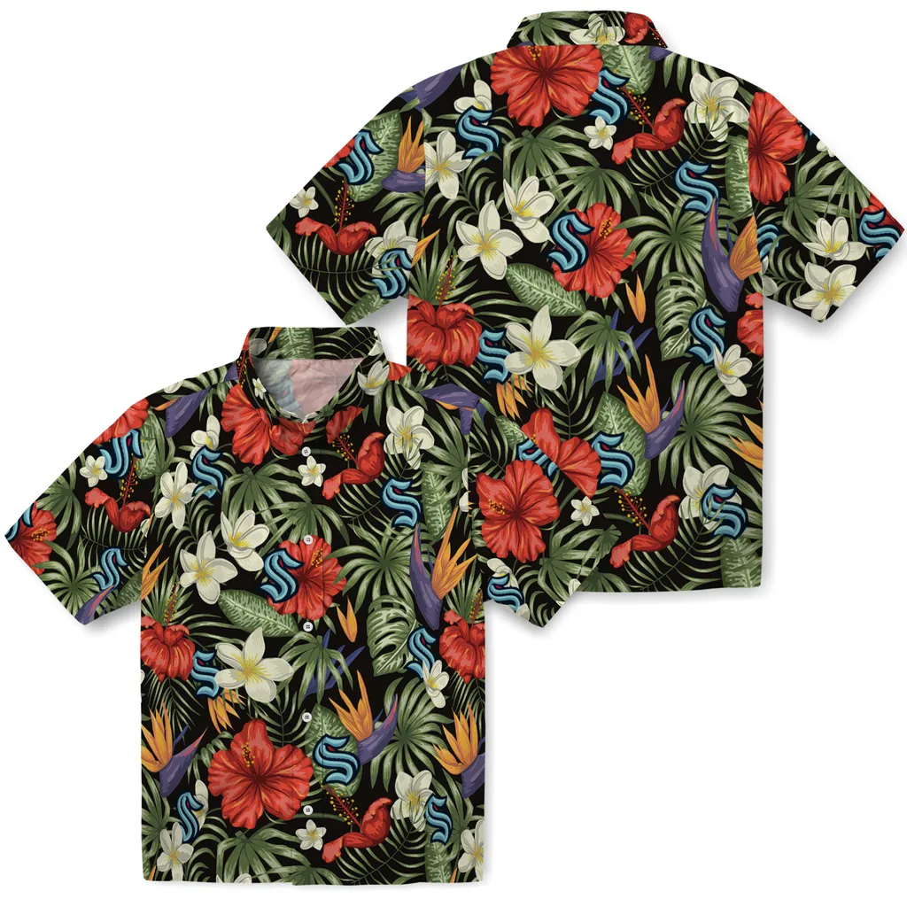 Seattle Kraken Hawaiian Shirt - Hawaii Floral Hibiscus seattle kraken hibiscus bird hawaiian shirts high quality