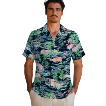 seattle kraken flamingo retreat blue hawaiian shirts fashion forward