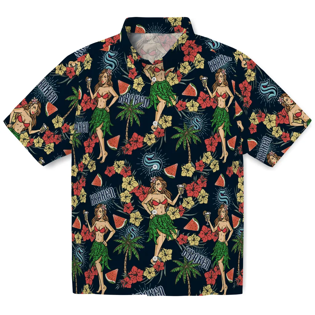 Seattle Kraken Hawaiian Shirt - Hawaiian Girls Design seattle kraken hawaiian girls design blue hawaiian shirts best selling