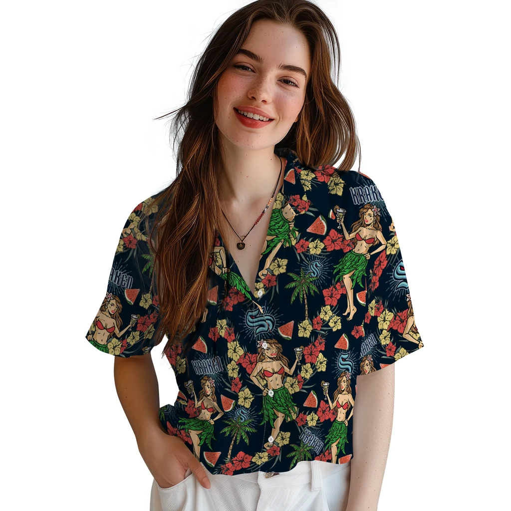 Seattle Kraken Hawaiian Shirt - Hawaiian Girls Design seattle kraken hawaiian girls design blue hawaiian shirts latest model
