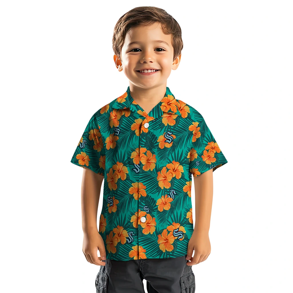 Seattle Kraken Hawaiian Shirt - Hibiscus and Palm Leaves seattle kraken hibiscus escape green hawaiian shirts top rated