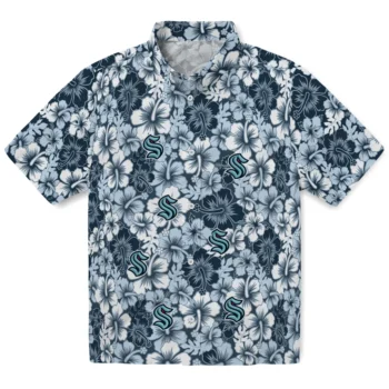 seattle kraken hibiscus blooms blue hawaiian shirts best selling