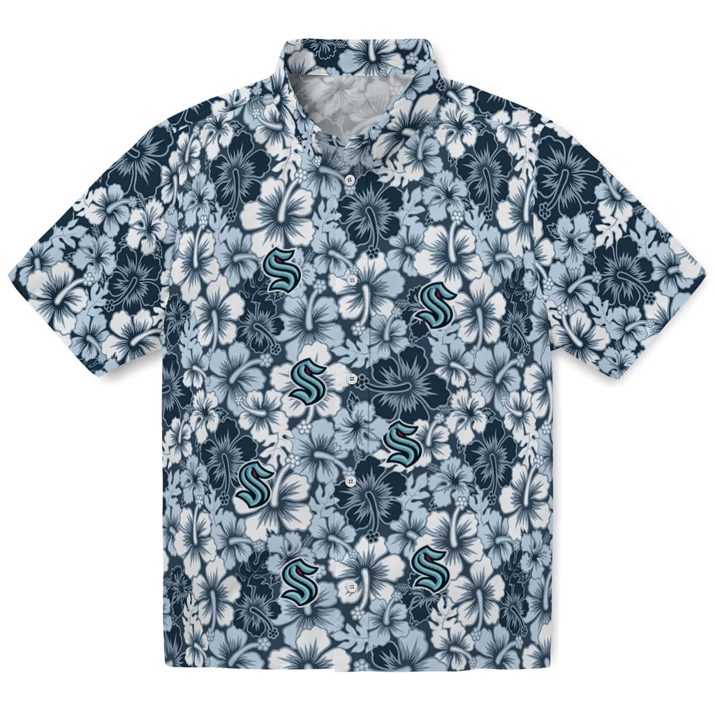 Seattle Kraken Hawaiian Shirt - Hibiscus Blooms seattle kraken hibiscus blooms blue hawaiian shirts best selling
