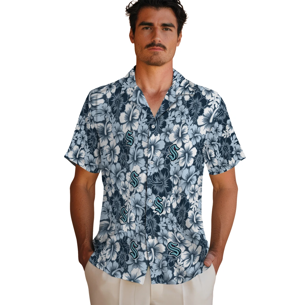 Seattle Kraken Hawaiian Shirt - Hibiscus Blooms seattle kraken hibiscus blooms blue hawaiian shirts fashion forward