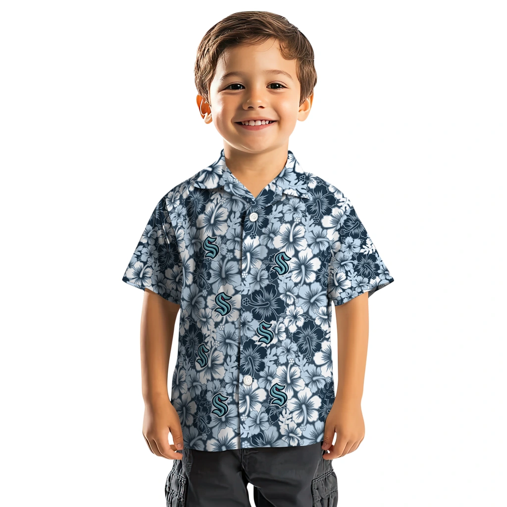 Seattle Kraken Hawaiian Shirt - Hibiscus Blooms seattle kraken hibiscus blooms blue hawaiian shirts top rated