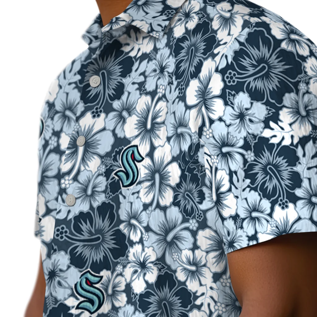 Seattle Kraken Hawaiian Shirt - Hibiscus Blooms seattle kraken hibiscus blooms blue hawaiian shirts trendy