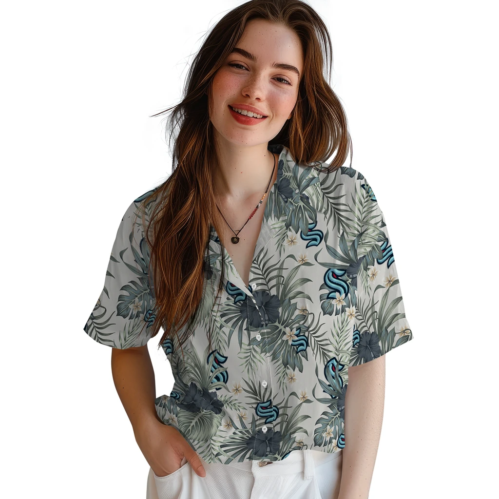 Seattle Kraken Hawaiian Shirt - Hibiscus Designs seattle kraken hibiscus designs beige hawaiian shirts latest model