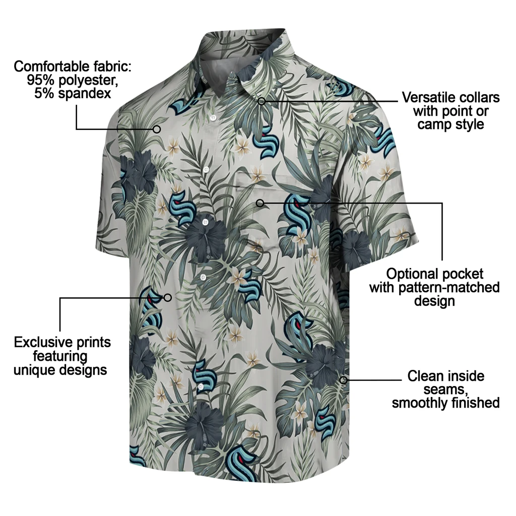 Seattle Kraken Hawaiian Shirt - Hibiscus Designs seattle kraken hibiscus designs beige hawaiian shirts new arrival