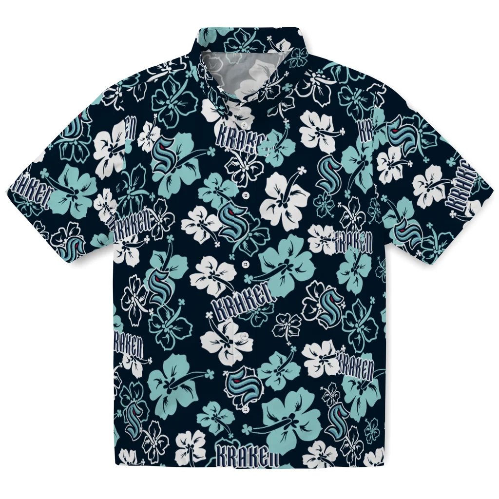 Seattle Kraken Hawaiian Shirt - Hibiscus Flower Design seattle kraken hibiscus bloom blue hawaiian shirts best selling