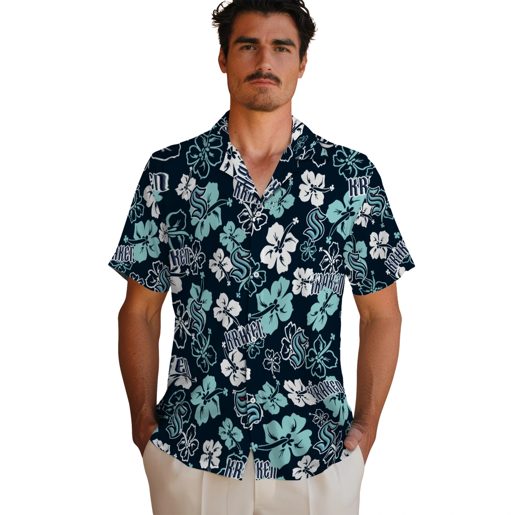 Seattle Kraken Hawaiian Shirt - Hibiscus Flower Design seattle kraken hibiscus bloom blue hawaiian shirts fashion forward