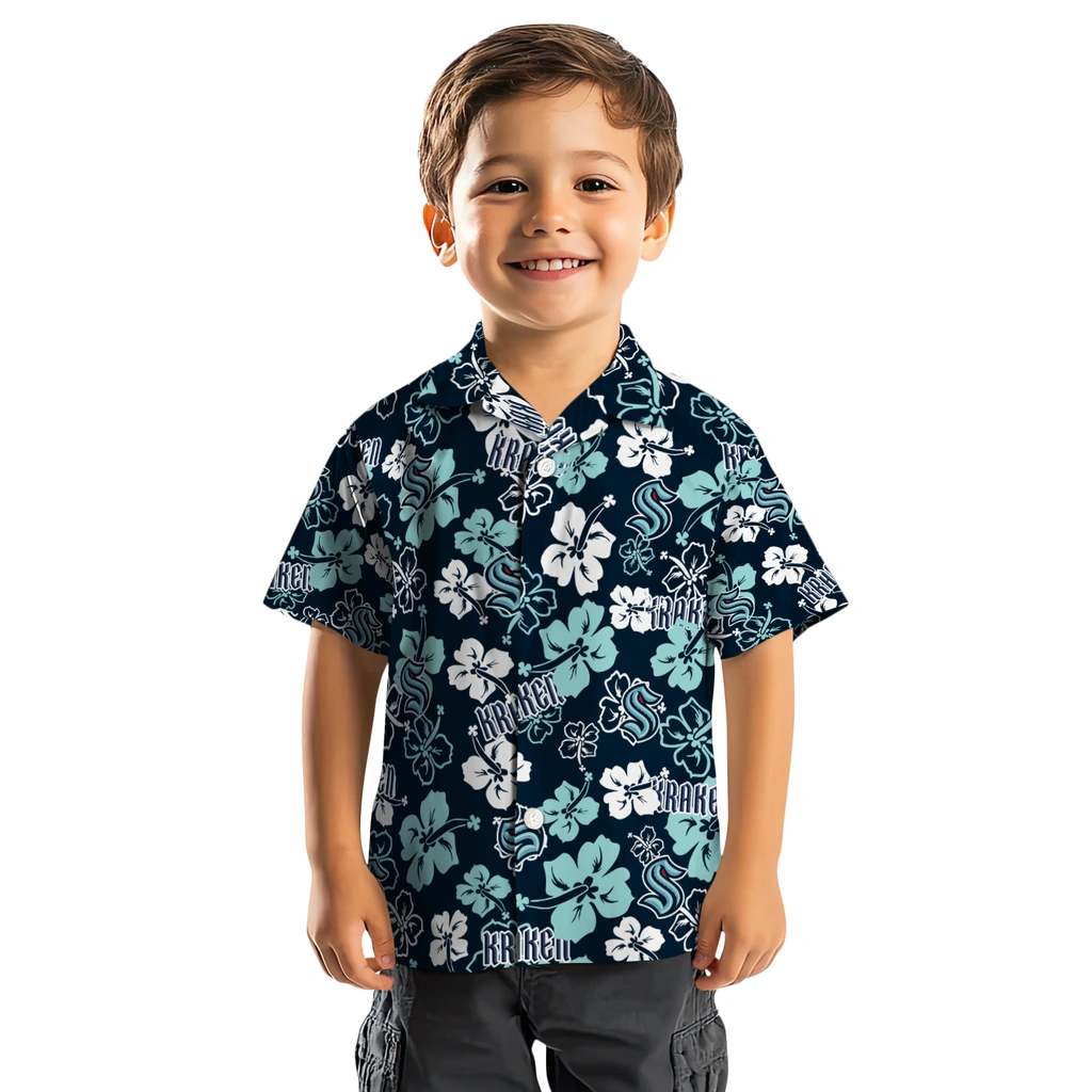 Seattle Kraken Hawaiian Shirt - Hibiscus Flower Design seattle kraken hibiscus bloom blue hawaiian shirts top rated