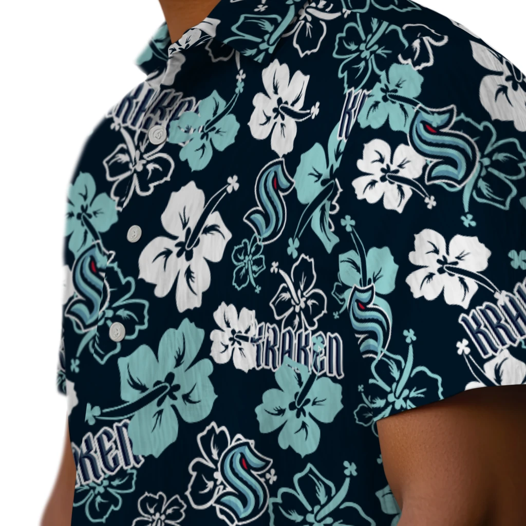 Seattle Kraken Hawaiian Shirt - Hibiscus Flower Design seattle kraken hibiscus bloom blue hawaiian shirts trendy