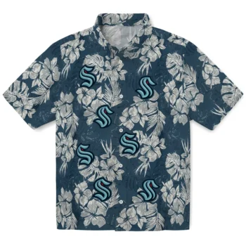 seattle kraken hibiscus flowers navy blue hawaiian shirts best selling