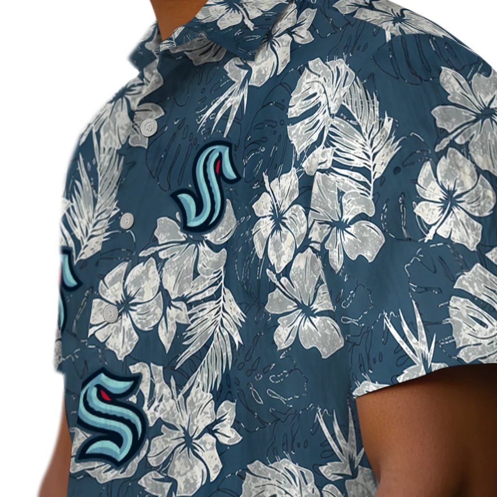 Seattle Kraken Hawaiian Shirt - Hibiscus Flowers seattle kraken hibiscus flowers navy blue hawaiian shirts trendy