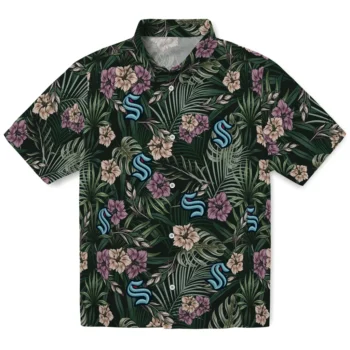 seattle kraken hibiscus leaves pattern green hawaiian shirts best selling