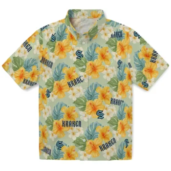 seattle kraken hibiscus mood pale lime yellow hawaiian shirts best selling