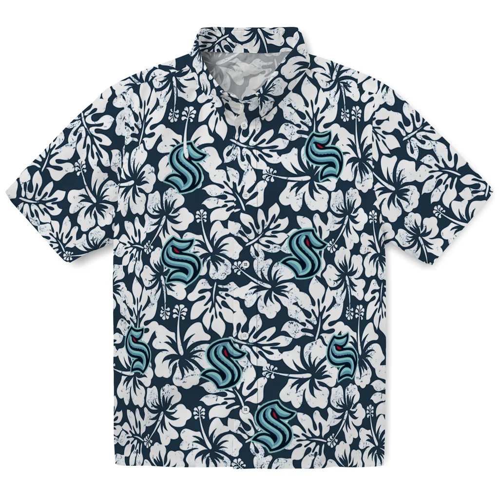 Seattle Kraken Hawaiian Shirt - Hibiscus Motif seattle kraken hibiscus motif blue white hawaiian shirts best selling