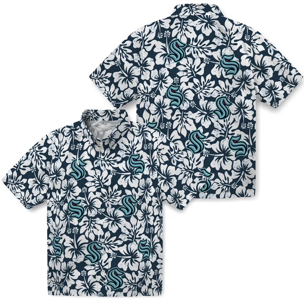 Seattle Kraken Hawaiian Shirt - Hibiscus Motif seattle kraken hibiscus motif blue white hawaiian shirts high quality