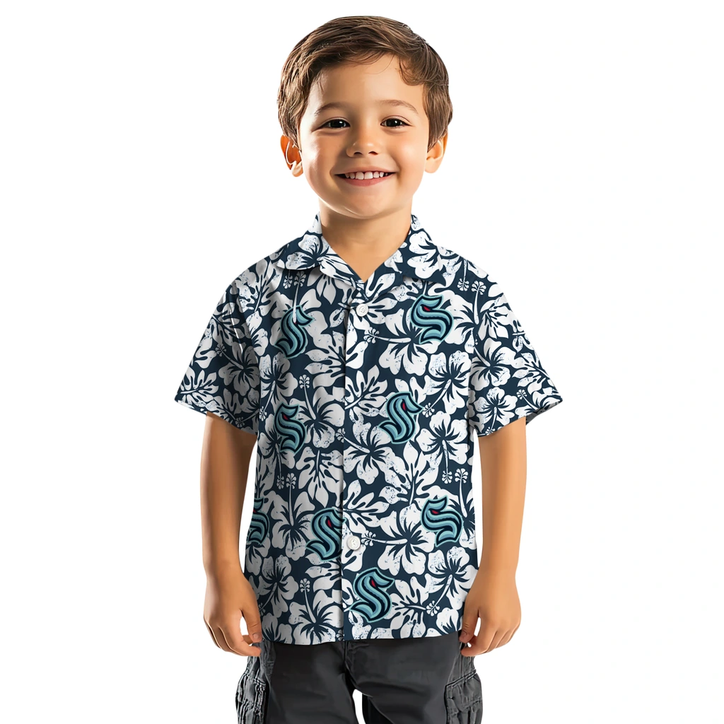 Seattle Kraken Hawaiian Shirt - Hibiscus Motif seattle kraken hibiscus motif blue white hawaiian shirts top rated