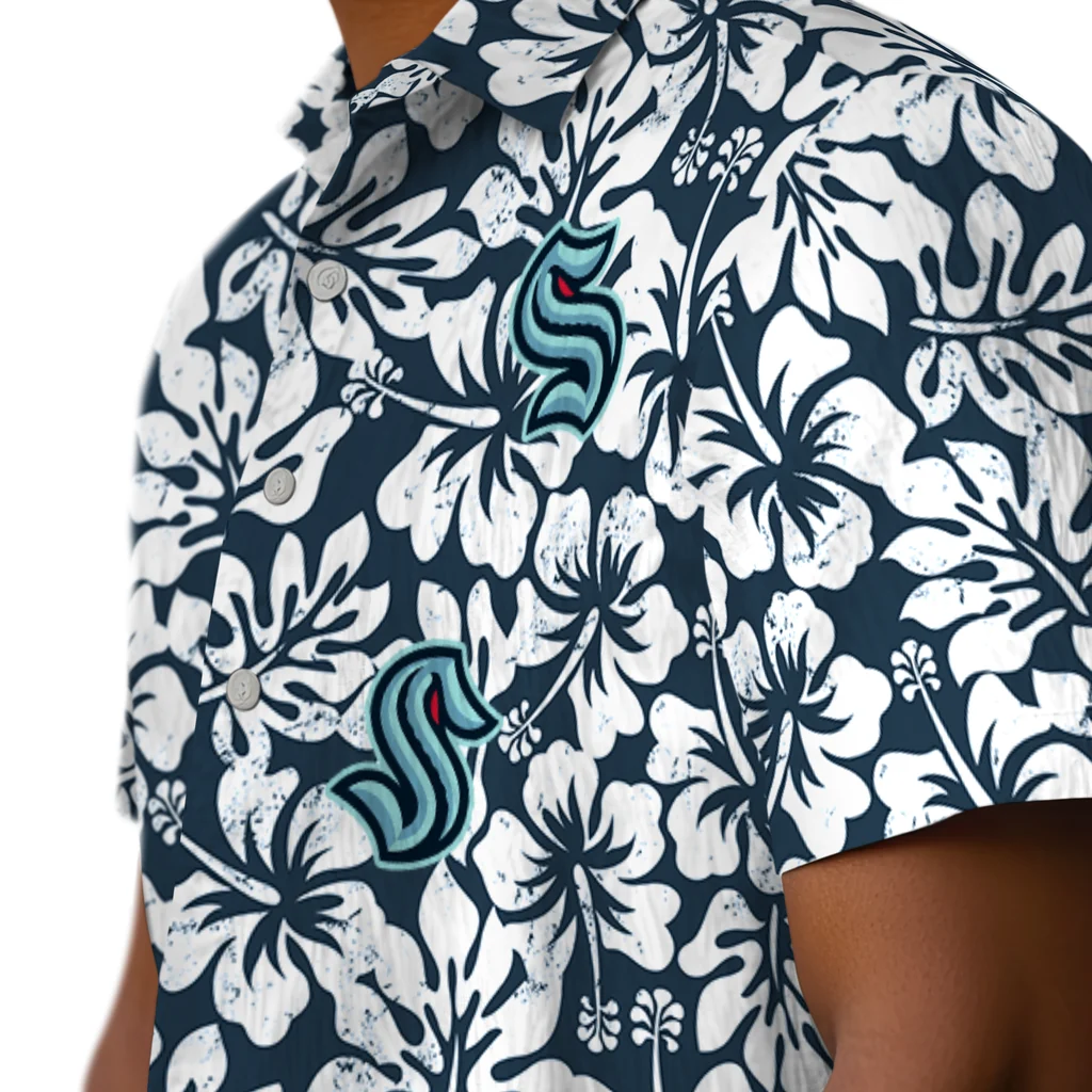Seattle Kraken Hawaiian Shirt - Hibiscus Motif seattle kraken hibiscus motif blue white hawaiian shirts trendy
