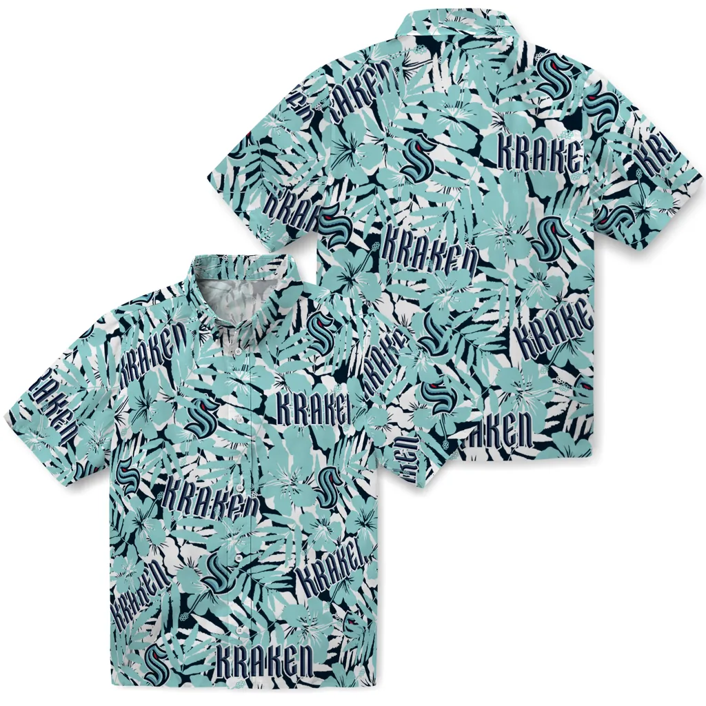 Seattle Kraken Hawaiian Shirt - Hibiscus Overlay seattle kraken hibiscus overlay hawaiian shirts high quality