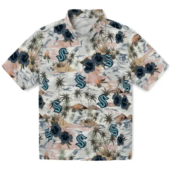 seattle kraken hibiscus seaside white hawaiian shirts best selling