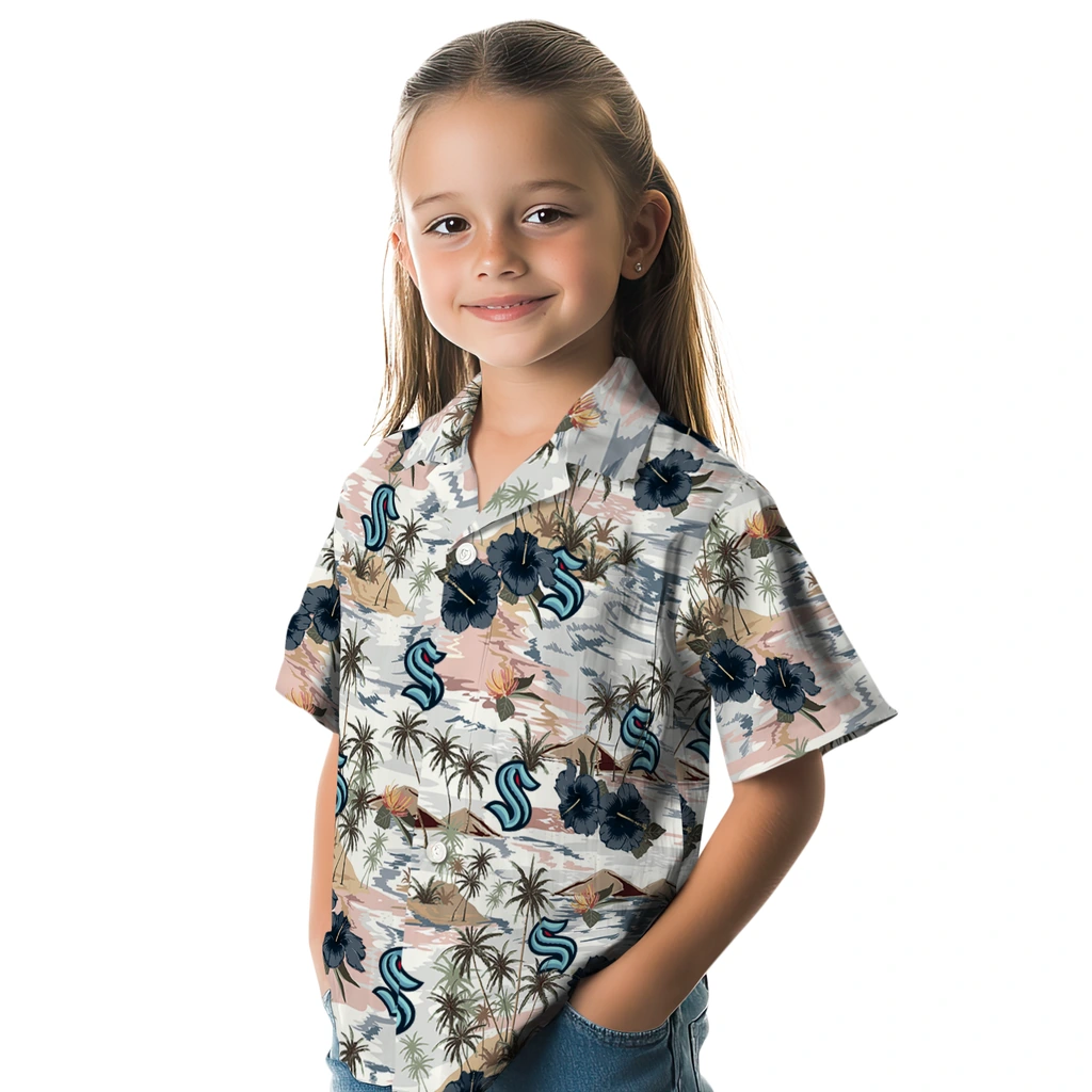 Seattle Kraken Hawaiian Shirt - Hibiscus Seaside seattle kraken hibiscus seaside white hawaiian shirts premium grade
