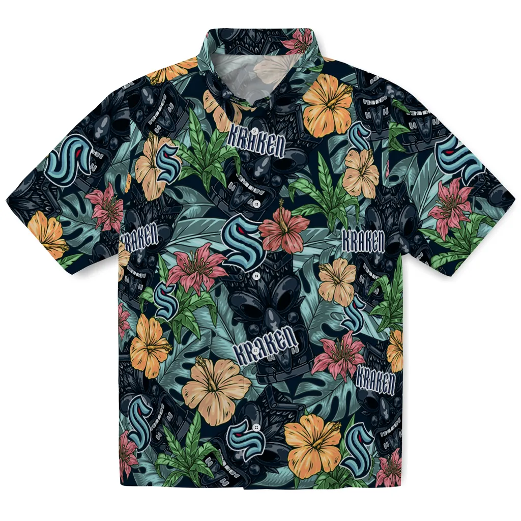 Seattle Kraken Hawaiian Shirt - Hibiscus Tiki Jungle seattle kraken tiki jungle blue hawaiian shirts best selling