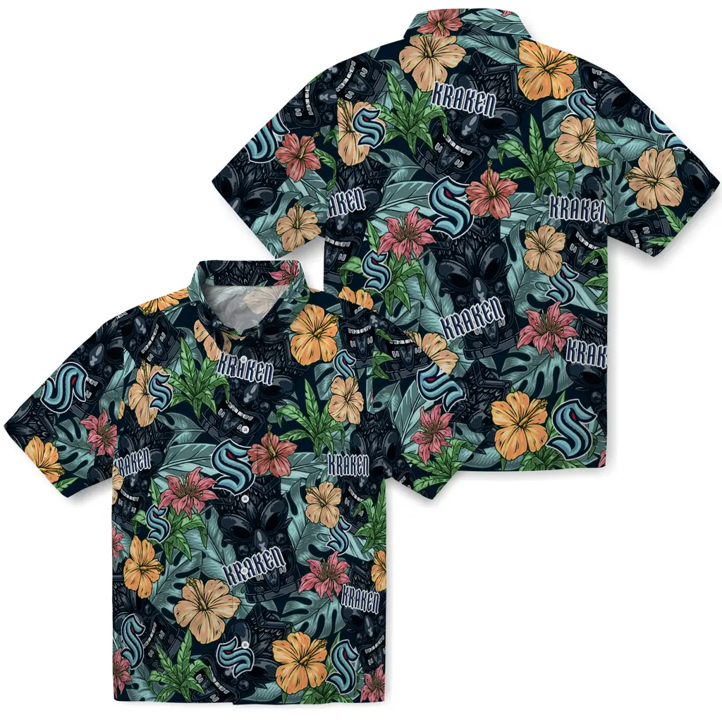 Seattle Kraken Hawaiian Shirt - Hibiscus Tiki Jungle seattle kraken tiki jungle blue hawaiian shirts high quality