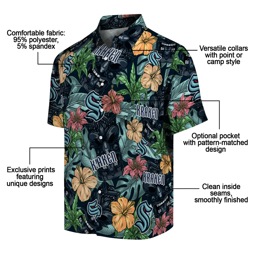 Seattle Kraken Hawaiian Shirt - Hibiscus Tiki Jungle seattle kraken tiki jungle blue hawaiian shirts new arrival