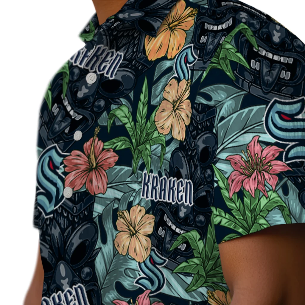 Seattle Kraken Hawaiian Shirt - Hibiscus Tiki Jungle seattle kraken tiki jungle blue hawaiian shirts trendy