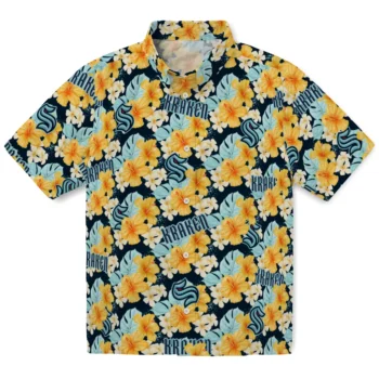 seattle kraken hibiscus tropics blue yellow hawaiian shirts best selling