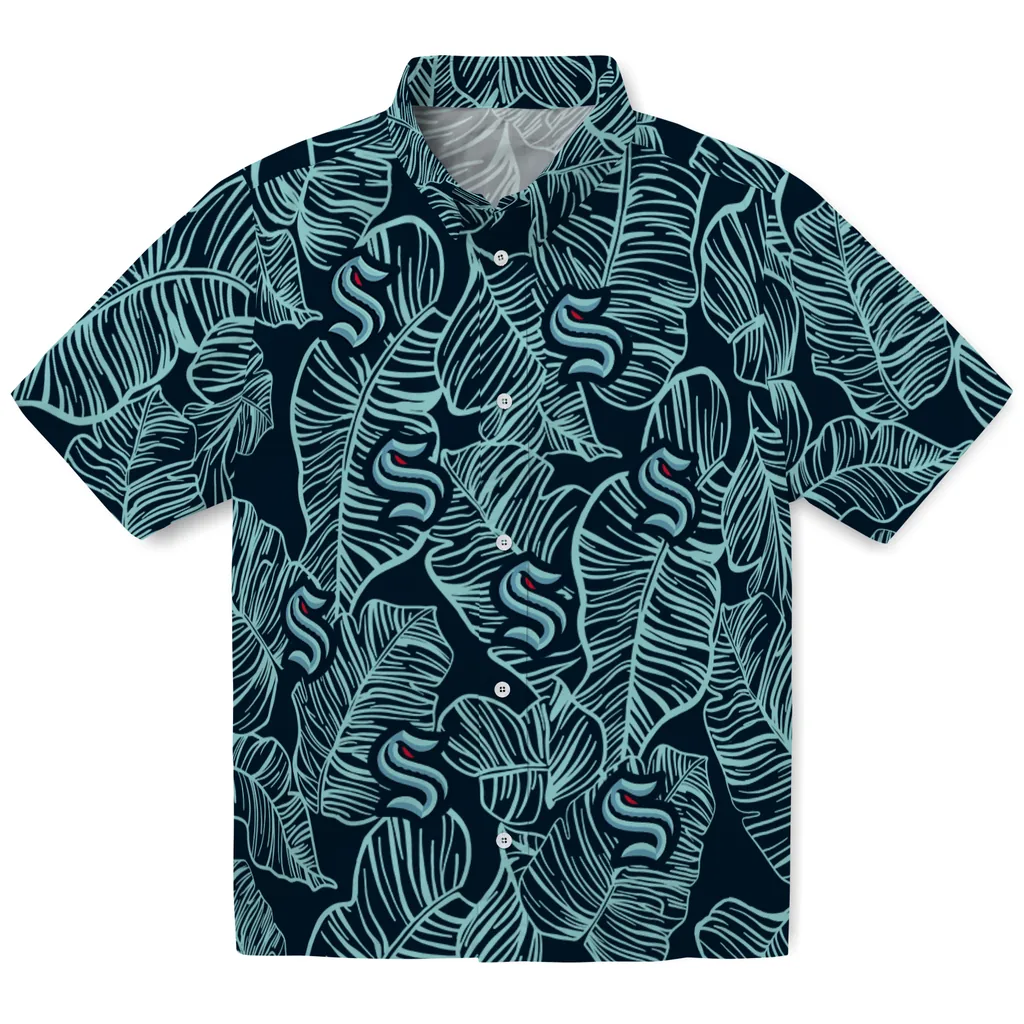 Seattle Kraken Hawaiian Shirt - Leaf Outline seattle kraken leaf outline blue hawaiian shirts best selling