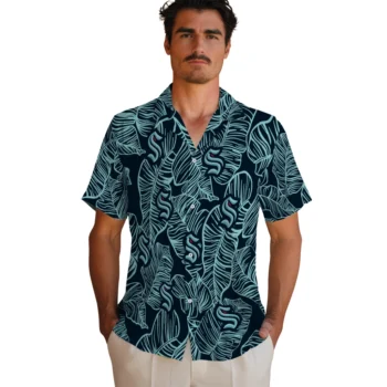 seattle kraken leaf outline blue hawaiian shirts fashion forward