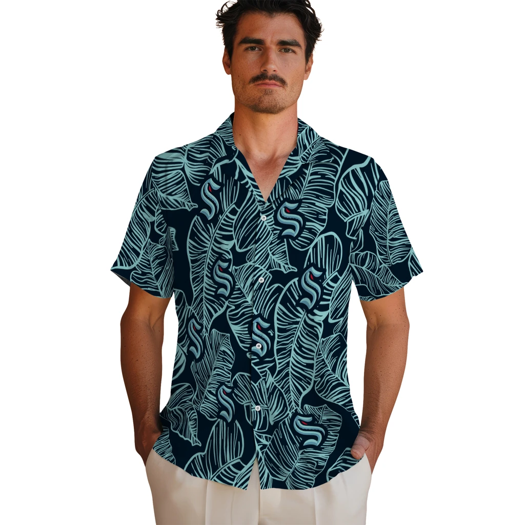 Seattle Kraken Hawaiian Shirt - Leaf Outline seattle kraken leaf outline blue hawaiian shirts fashion forward