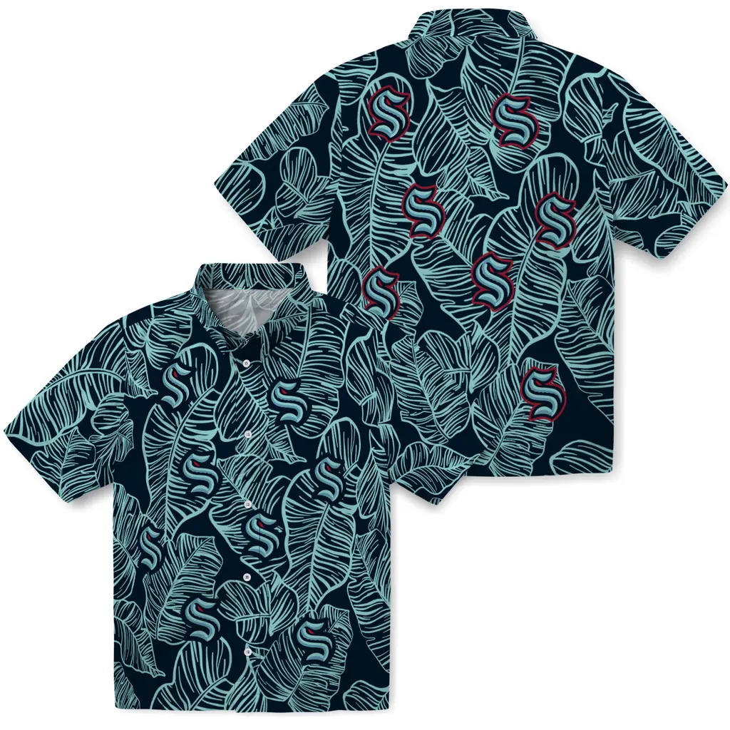 Seattle Kraken Hawaiian Shirt - Leaf Outline seattle kraken leaf outline blue hawaiian shirts high quality