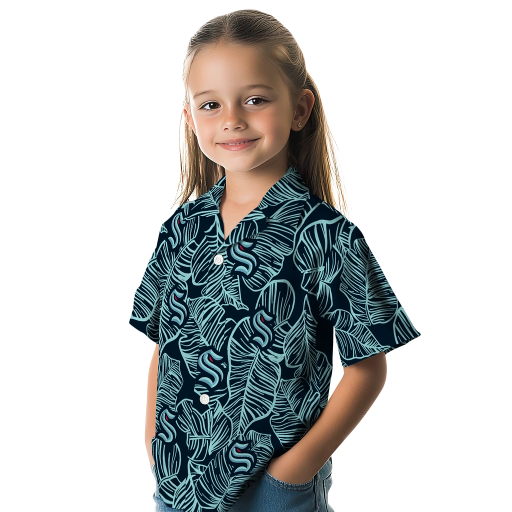 Seattle Kraken Hawaiian Shirt - Leaf Outline seattle kraken leaf outline blue hawaiian shirts premium grade