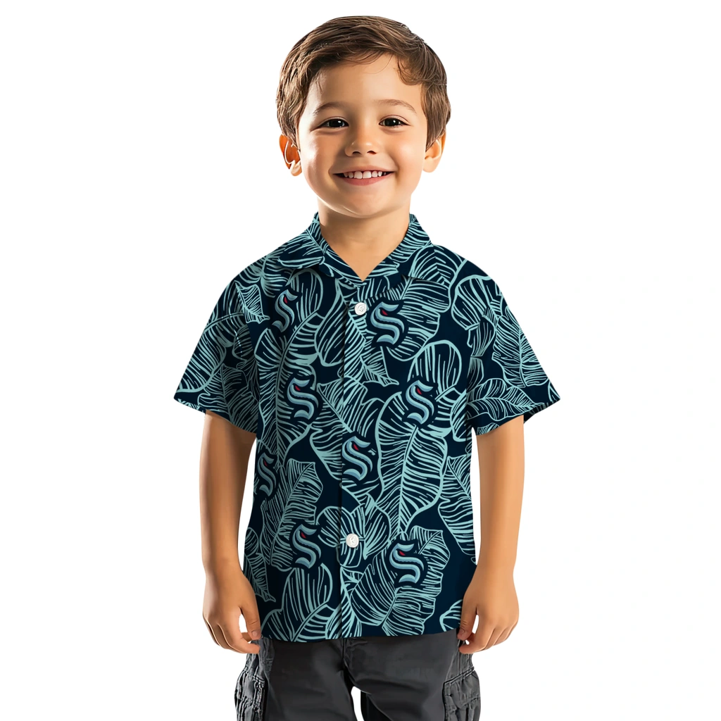 Seattle Kraken Hawaiian Shirt - Leaf Outline seattle kraken leaf outline blue hawaiian shirts top rated