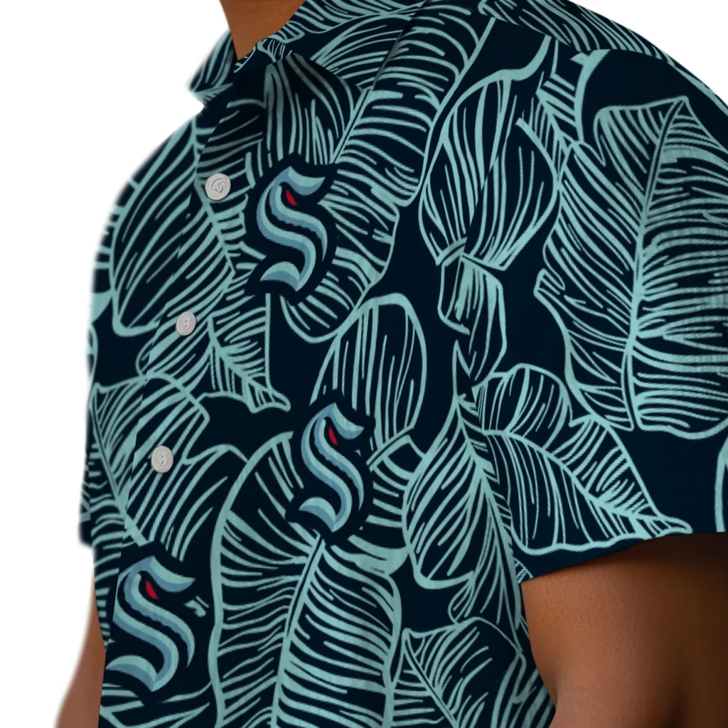 Seattle Kraken Hawaiian Shirt - Leaf Outline seattle kraken leaf outline blue hawaiian shirts trendy