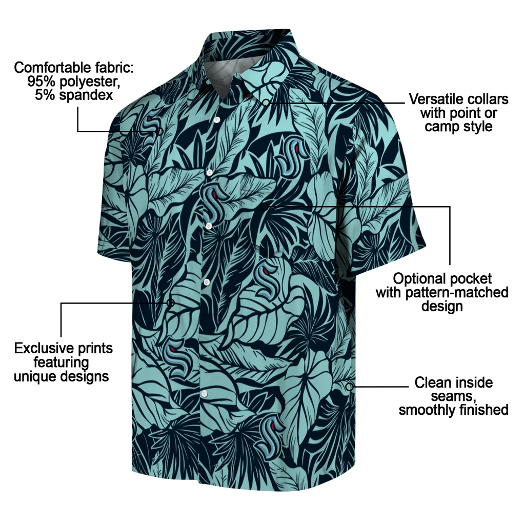 Seattle Kraken Hawaiian Shirt - Monstera Layer seattle kraken monstera layer blue hawaiian shirts new arrival