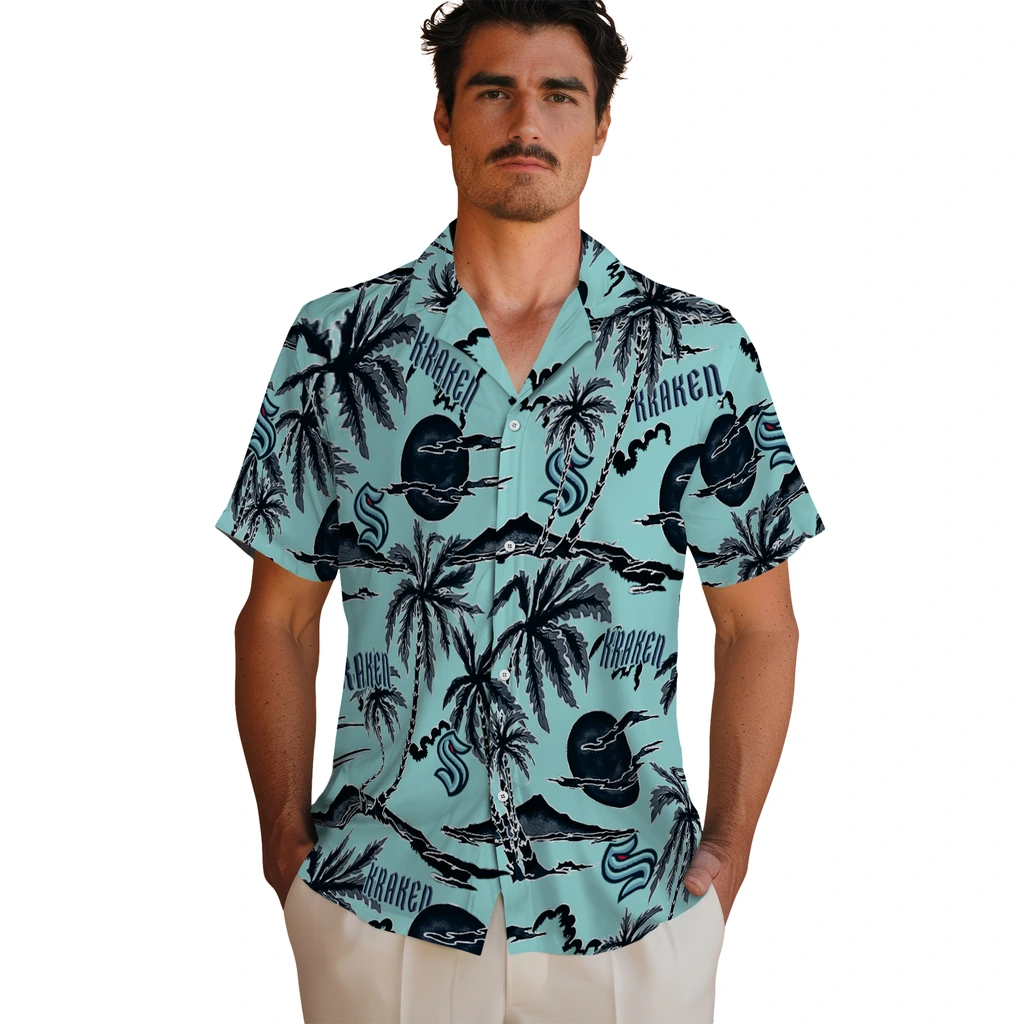 Seattle Kraken Hawaiian Shirt - Palm Sunset seattle kraken palm sunset hawaiian shirts fashion forward