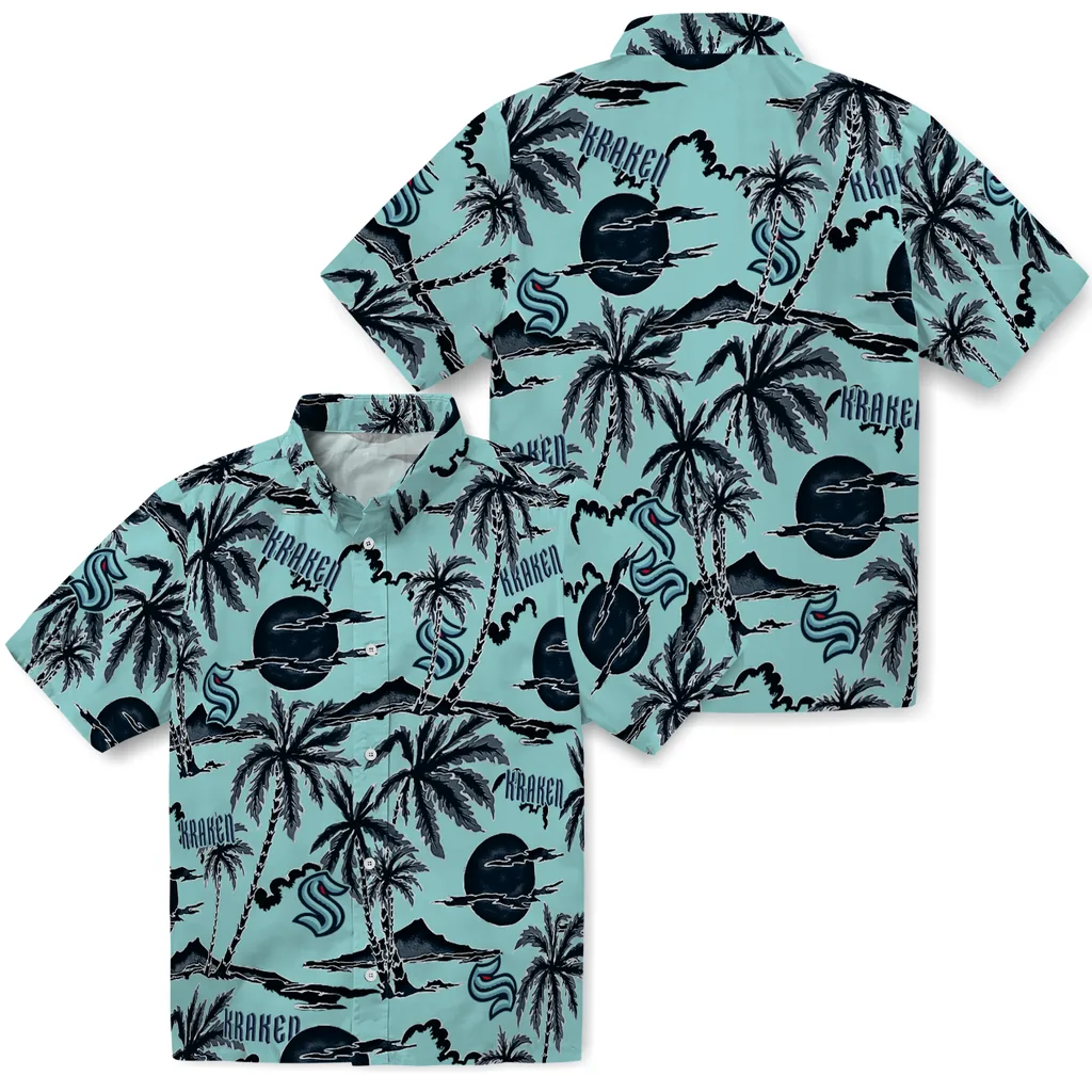 Seattle Kraken Hawaiian Shirt - Palm Sunset seattle kraken palm sunset hawaiian shirts high quality