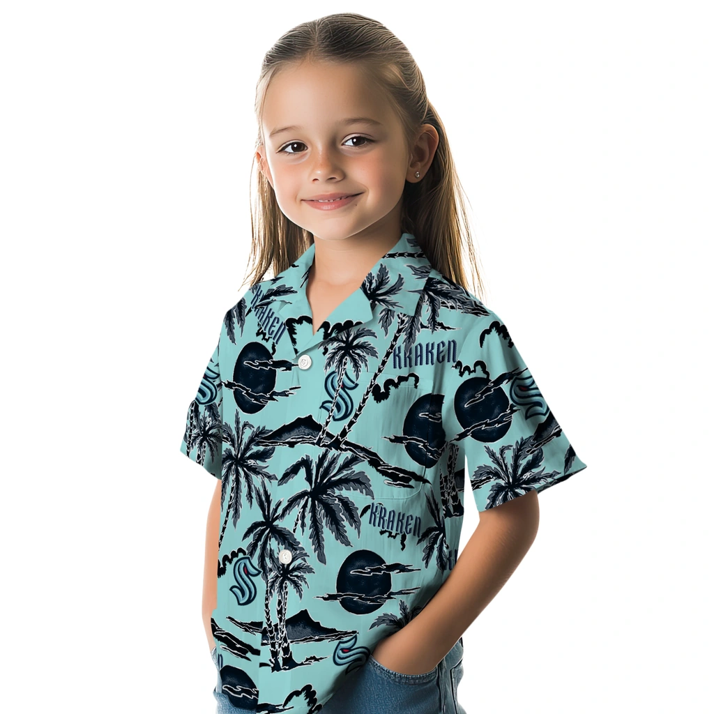 Seattle Kraken Hawaiian Shirt - Palm Sunset seattle kraken palm sunset hawaiian shirts premium grade