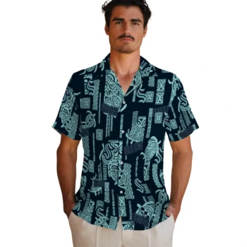 seattle kraken turtle lines blue hawaiian shirts fashion forward